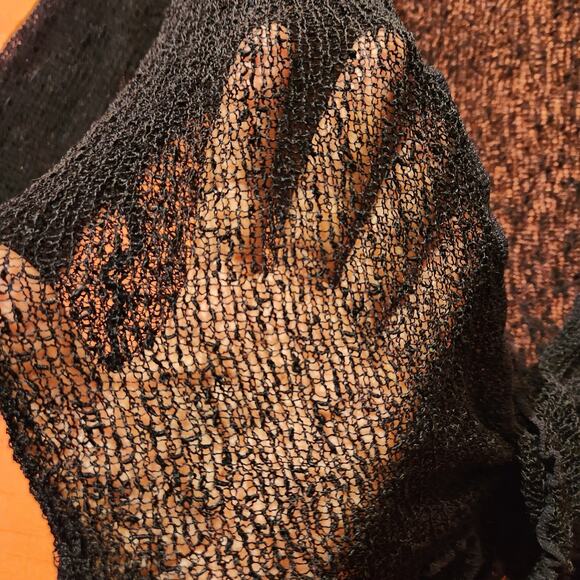 Black Sz Medium Sheer Lose Knit Tie Up Cardigan Stretch 3/4 Sleeve Light Sweater - Picture 4 of 9